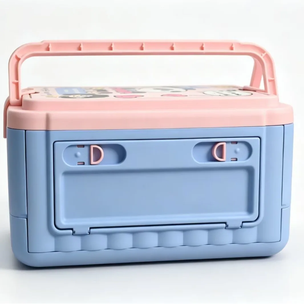 Creative Folding Plastic Storage Box Handle Large Cute Snack Gift Box Household Covered Toy Organizer Box Portable Camping Box