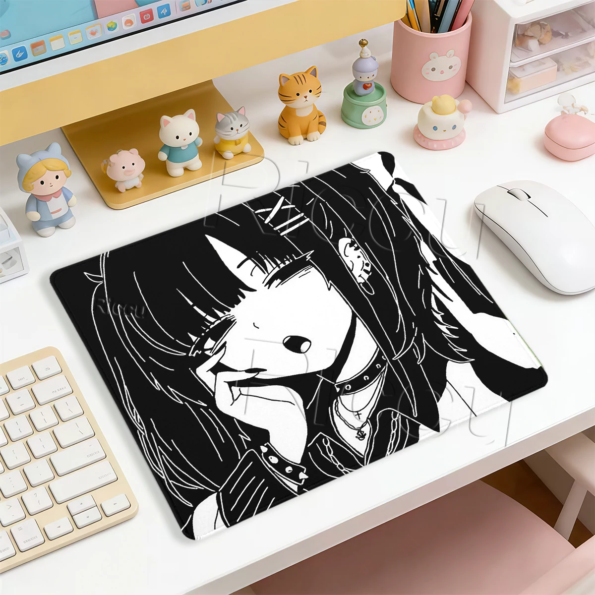 New Anime Girl Mouse Pad XS PC Gaming Professional Keyboard Pad Notebook Computer Desk Rug Black White Washable Rubber Mouse Mat