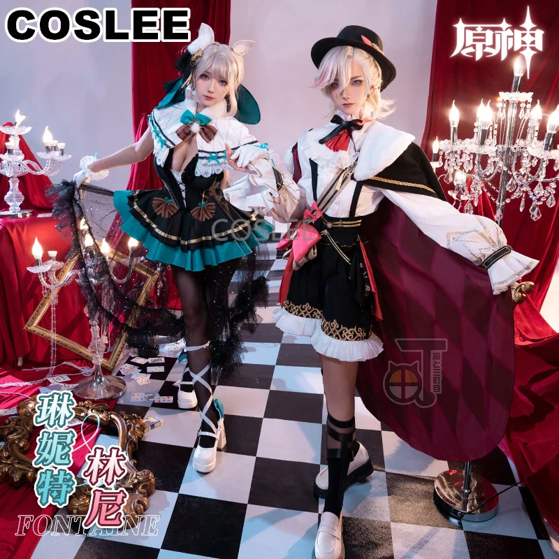 

COSLEE Genshin Impact Lyney Lynette Magician Cosplay Costume Game Suit Noble Lovely Uniform Dress Halloween Party Outfit Women