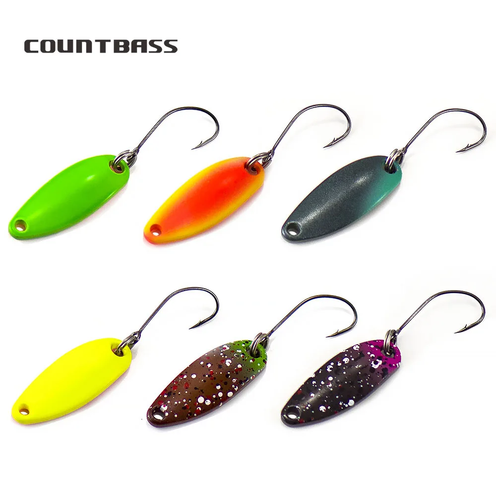 Countbass 6 PCS Micro Fishing Spoon 3/32oz 1/8oz With Korean Single Hook, Freshwater Trout Salmon Pike Bass Fishing Lures