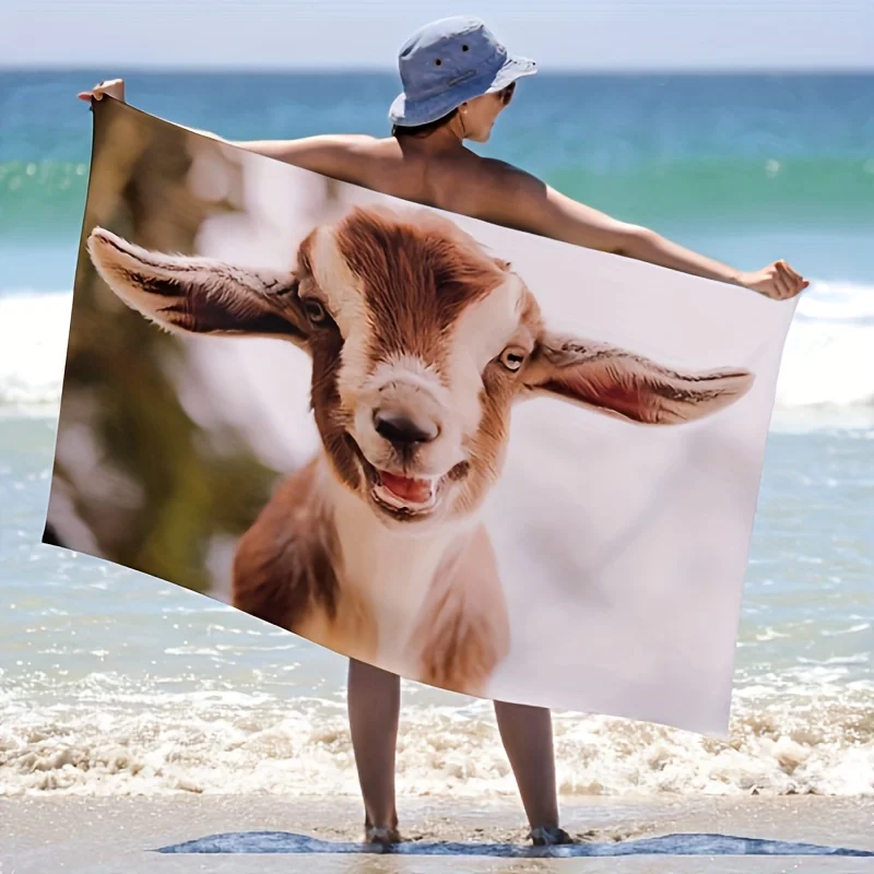 1pc Goat Pattern Beach Towel - Ultra-Fast Quick Drying, Super Absorbent, Lightweight, and Soft Beach Blanket