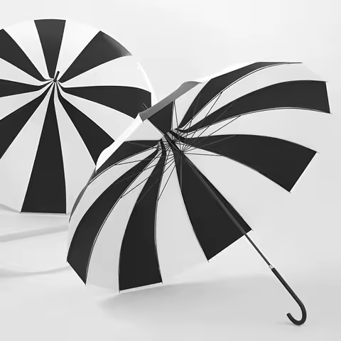 Black and White Striped Grid Umbrella, Sun Umbrella, Fashionable 16 Bone Tower Umbrella Wedding Photography Long Handle Umbrella