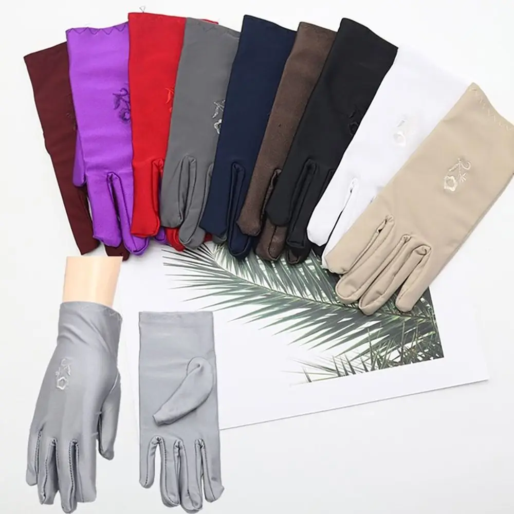 Cycling Equipment Thin Sun Protection Gloves Elastic Embroidered Full Finger Mitts Driving Gloves Women