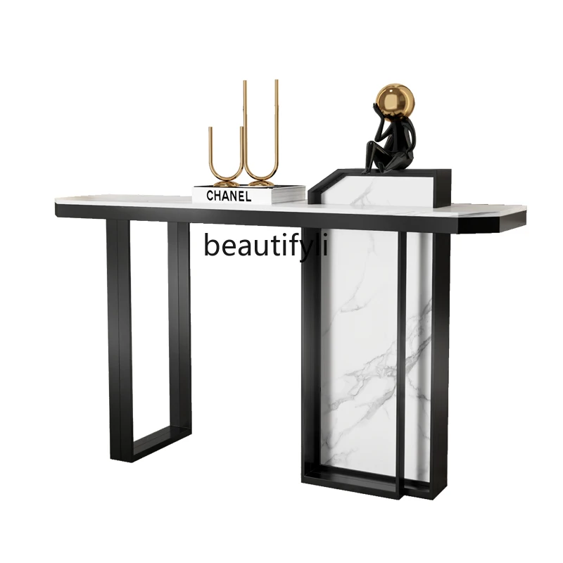 

Light Luxury Console Tables Stone Plate Modern Minimalist a Long Narrow Table Wall Decoration Side View Home Entrance Cabinet