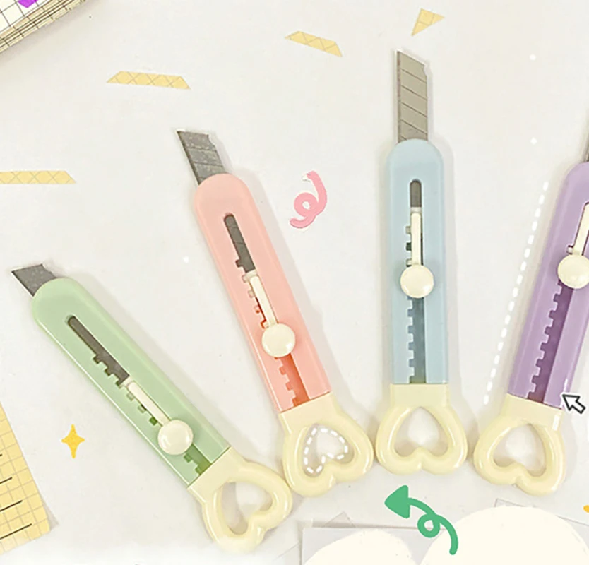 Love Art Knife Mini Portable Utility Knife CandyColor Paper Knife Cutting Paper Letter Opener Office Stationery Cutting Supplies