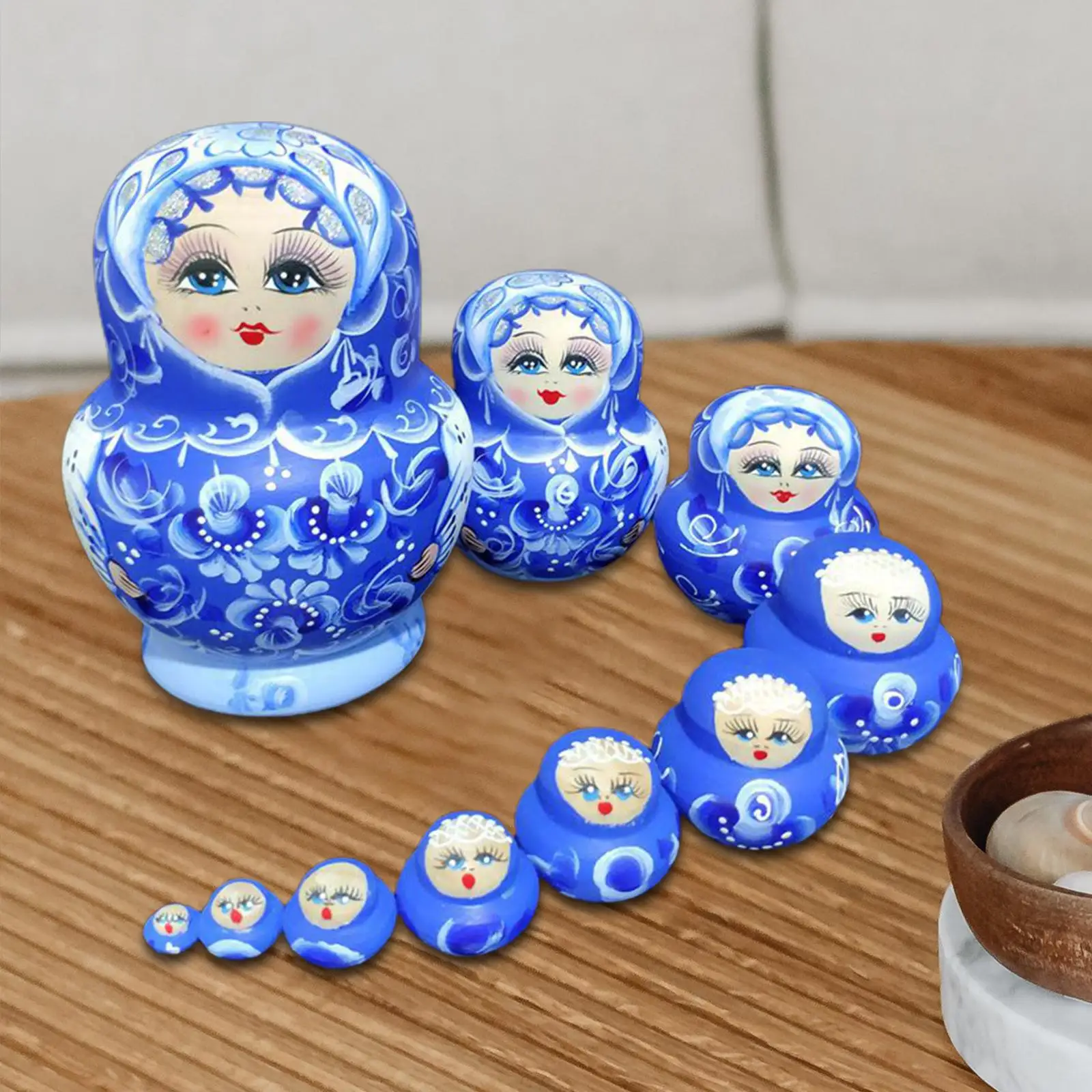 

10x Russian Nesting Doll Crafts Wood Stacking Dolls for Holiday Wishing Gift