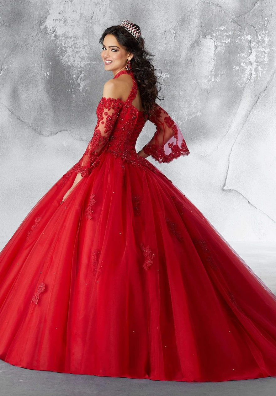 Vestido para quinceañeras De manga larga rojo personalizado, vestido De baile con apliques y cuentas, Vestidos De princesa De 15 Años, vestido dulce 16, YQD113, 2024