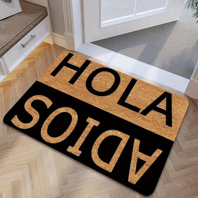 1 tapete de bienvenida con temática española HOLA ADIOS, antideslizante, lavable a máquina, Ideal para uso interior y exterior, apto para mascotas