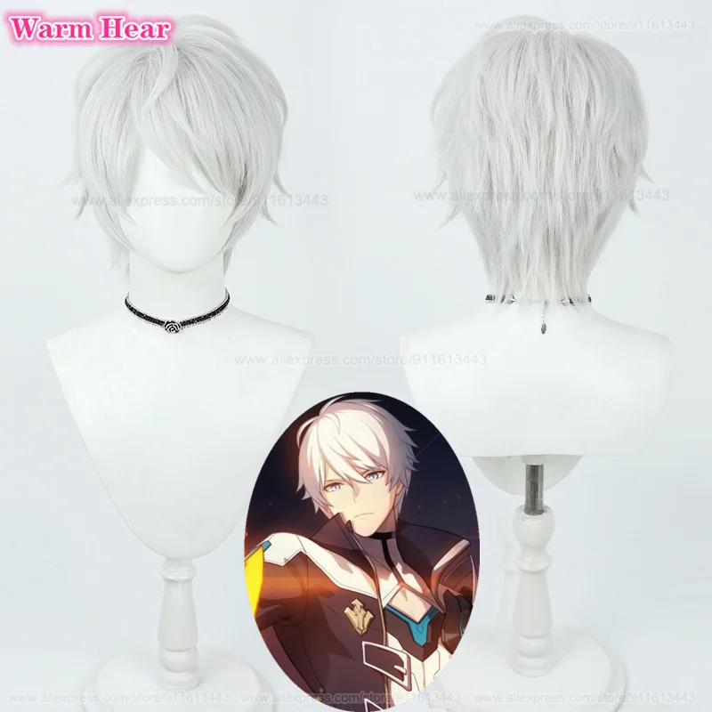 Kevin Kaslana Cosplay Wig Game WigsShort 30cm Silver White Wig Cosplay Anime Wig Heat Resistant Fibre Wigs + Wig Cap