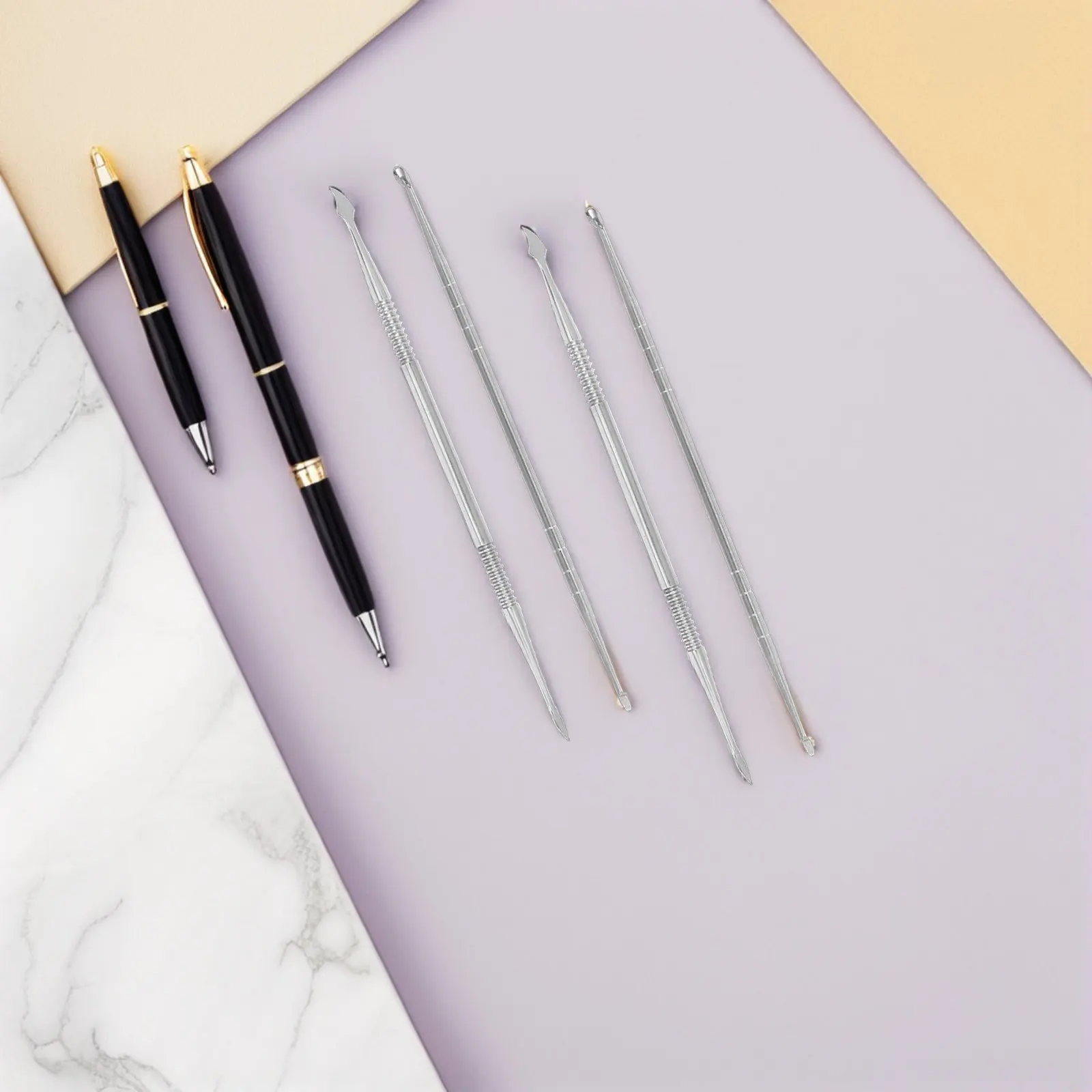 

4Pcs Dual Head Nail Art Dotting Tools Durable Metal Uv Gel Carving Pen Nail Sculpture Pen for DIY Manicure Painting Drawing