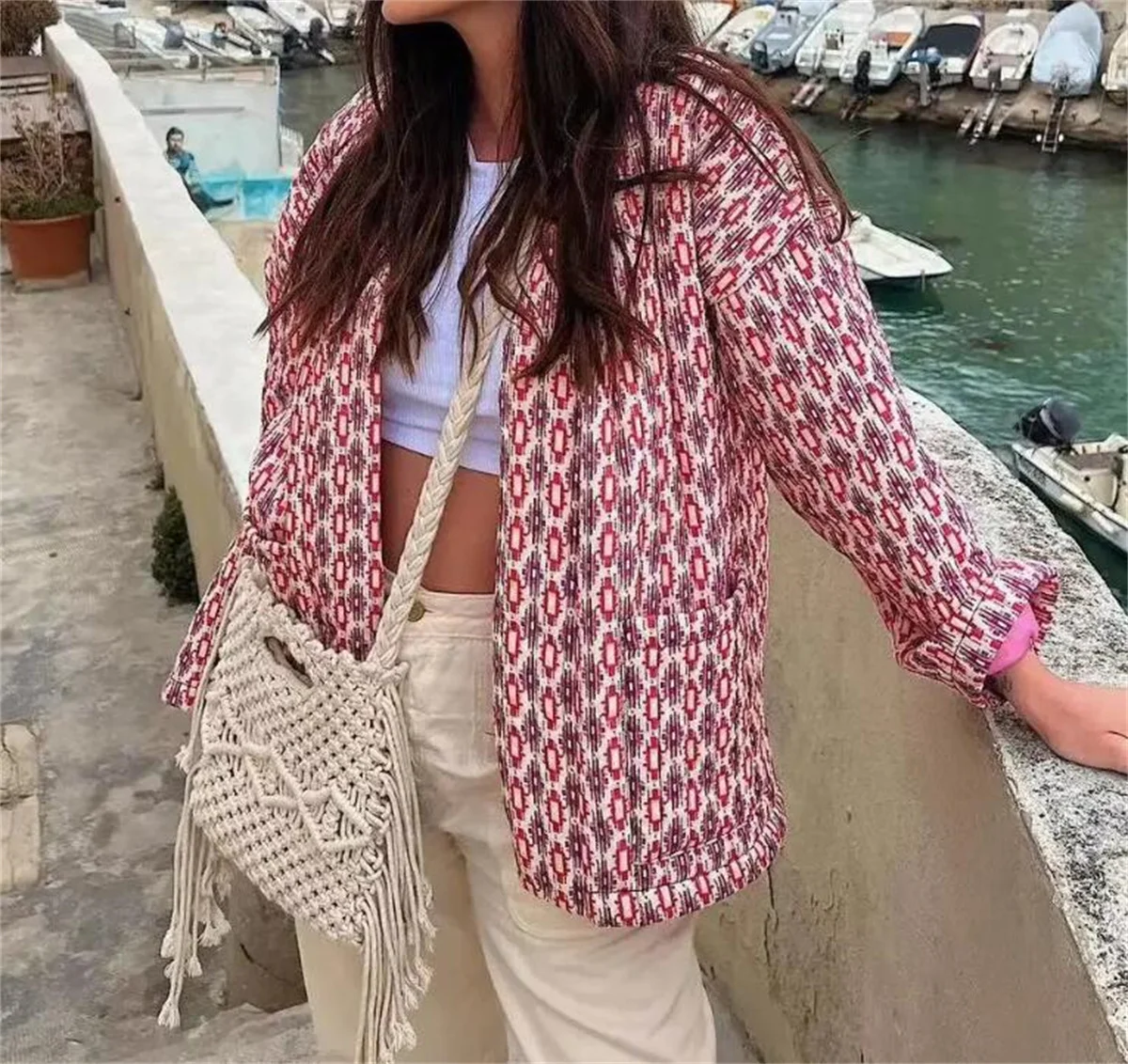 Autumn Winter Ethnic Style Jackets Women Print Fashion Quilted Jacket Full Sleeve Lapel Warm Coat 2024 Lady Loose Outwear Coats