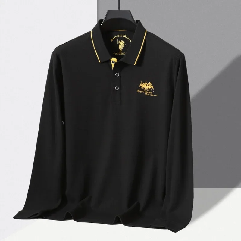 

Hot Selling Korean Version Autumn and Winter New Luxury Cotton Men's Long Sleeved T-shirt Embroidered Polo Shirt Loose Top