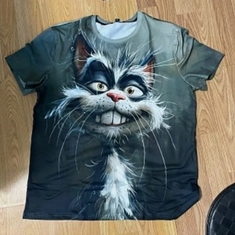 Men's T-Shirt Summer Casual Short Sleeve Pullover Loose Oversized Tees Mens Clothing Top Animal Cat Print T-Shirts for Men Funny