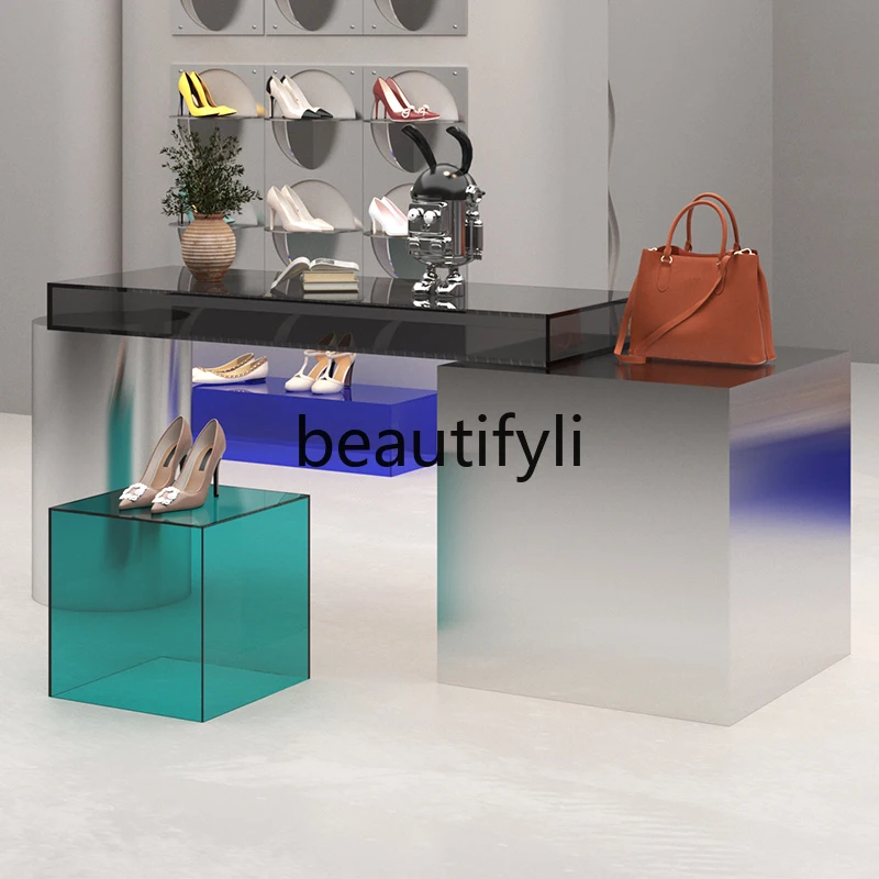 Clothing store Nakajima Taiwan water table Stainless steel brushed display table Acrylic display table Product display