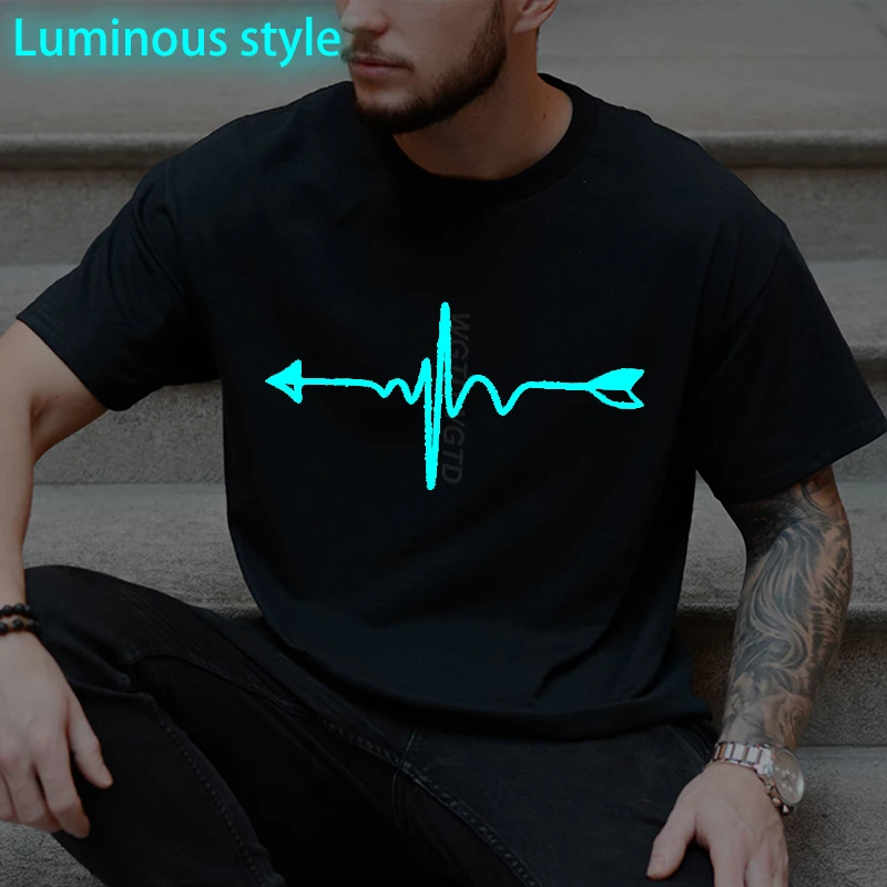 

Fashion Electrocardiogram Printed Men's T-shirts Vintage Heartbeat Design Women Short Sleeve Y2K Tops Luminous Style Male Tees