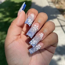 Blue Gradient Ripple Fake Nails Polish-free Durable Use Nail Manicure Set for Women and Girl Nail Salon MIAO