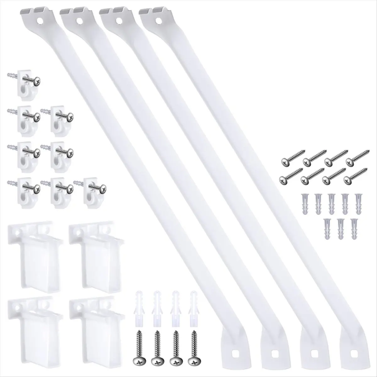 A50U 16 Pcs 12 Inch Wire Shelf Support Brackets Kit 4 Closet Support Brace 8 Down Wall Clips and 4 Wire Shelf End Brackets