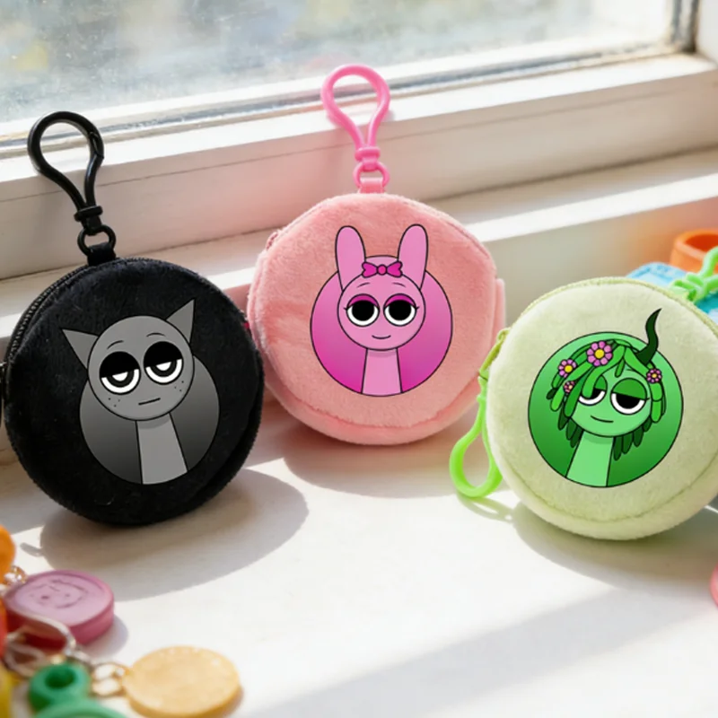Portefeuille rond Sprunkis, simple et décontracté, couleur bonbon, avec fermeture éclair, motif dessin animé mignon, mini sac à monnaie tendance, cadeau d'anniversaire