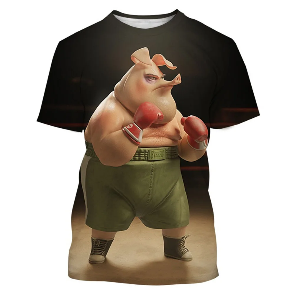 2023 Funny Pig Men's T-shirt 3d Printed Animal Pattern Men's Short-sleeved Tees Original Cute Fierce Tops T Shirts Clothing 5xl