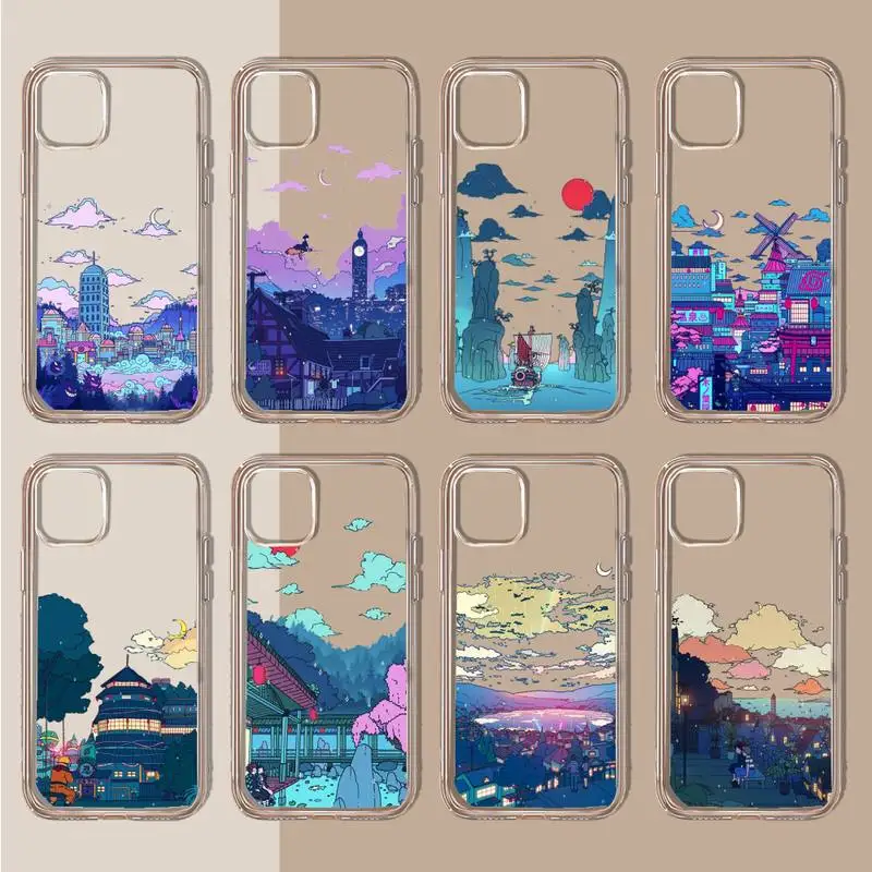 Чехол lanscape в японском стиле для телефона, прозрачный мягкий для iphone 11 13 12 14 x xs xr pro max mini plus