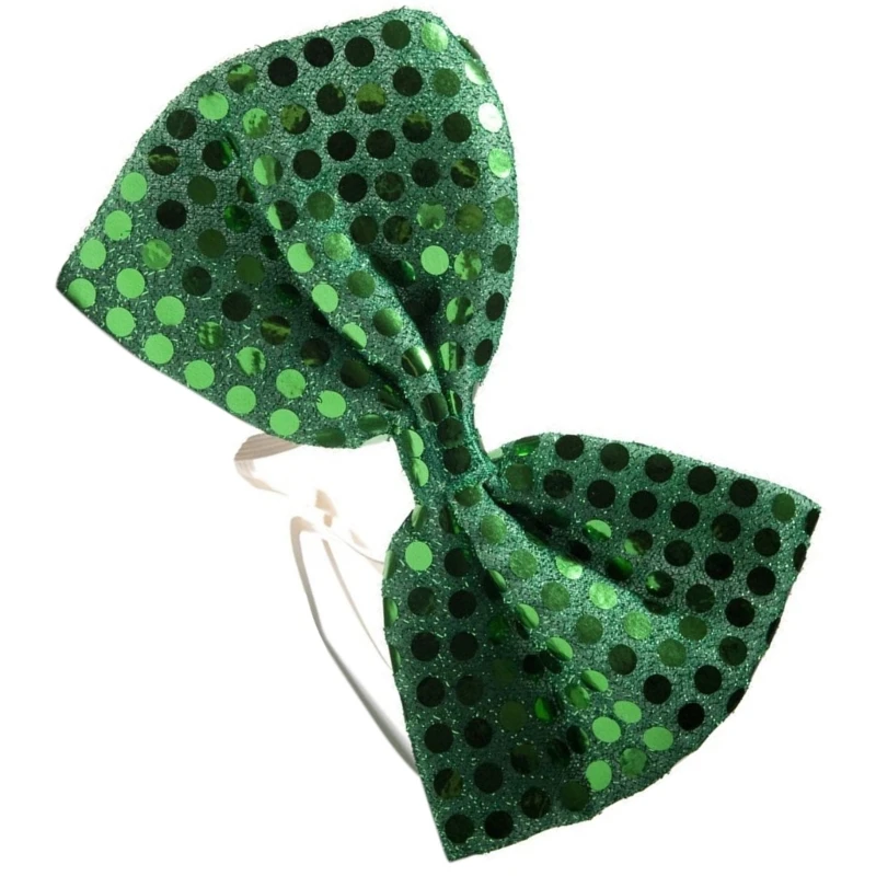 Stylish Patrick's Day Adjustable Novelty Necktie and Sequins Bowtie Set for Holiday Gatherings Irish Party Outfit