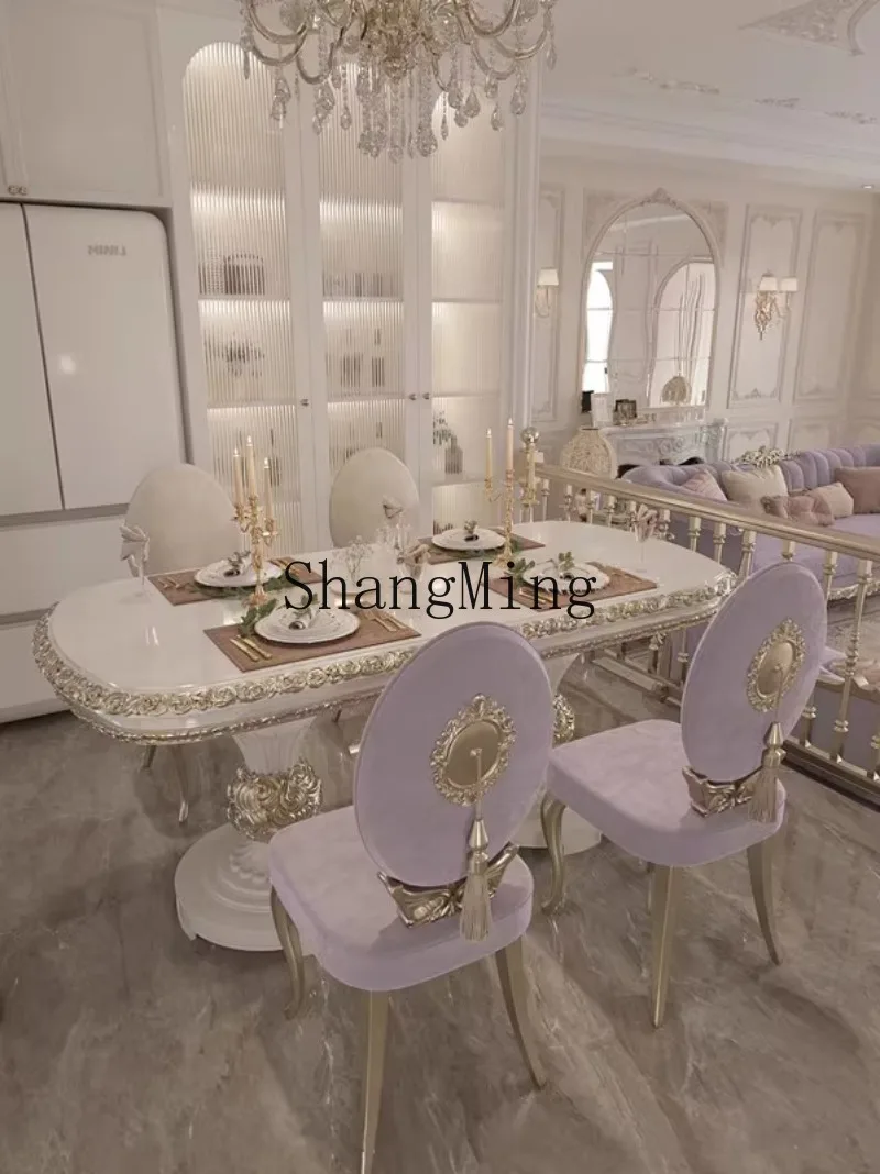 

LXY solid wood light luxury oval carved multi-person dining table modern simple living room furniture combination