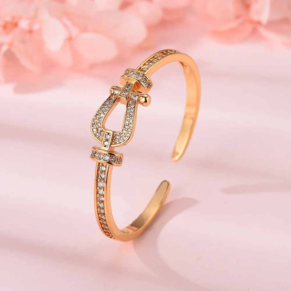 

​Openwork Trinity Link Bangle - Micro-Pave Zirconia Bracelet, Adjustable Minimalist Arm Jewelry for Women​