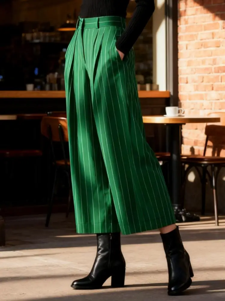 Missuoo Urban Dames Gestreepte Losse Broek Hoge Taille Enkellange Wijde Pijpen Broek 2025, Herfst Nieuwe Formele Bodem voor Urban Female