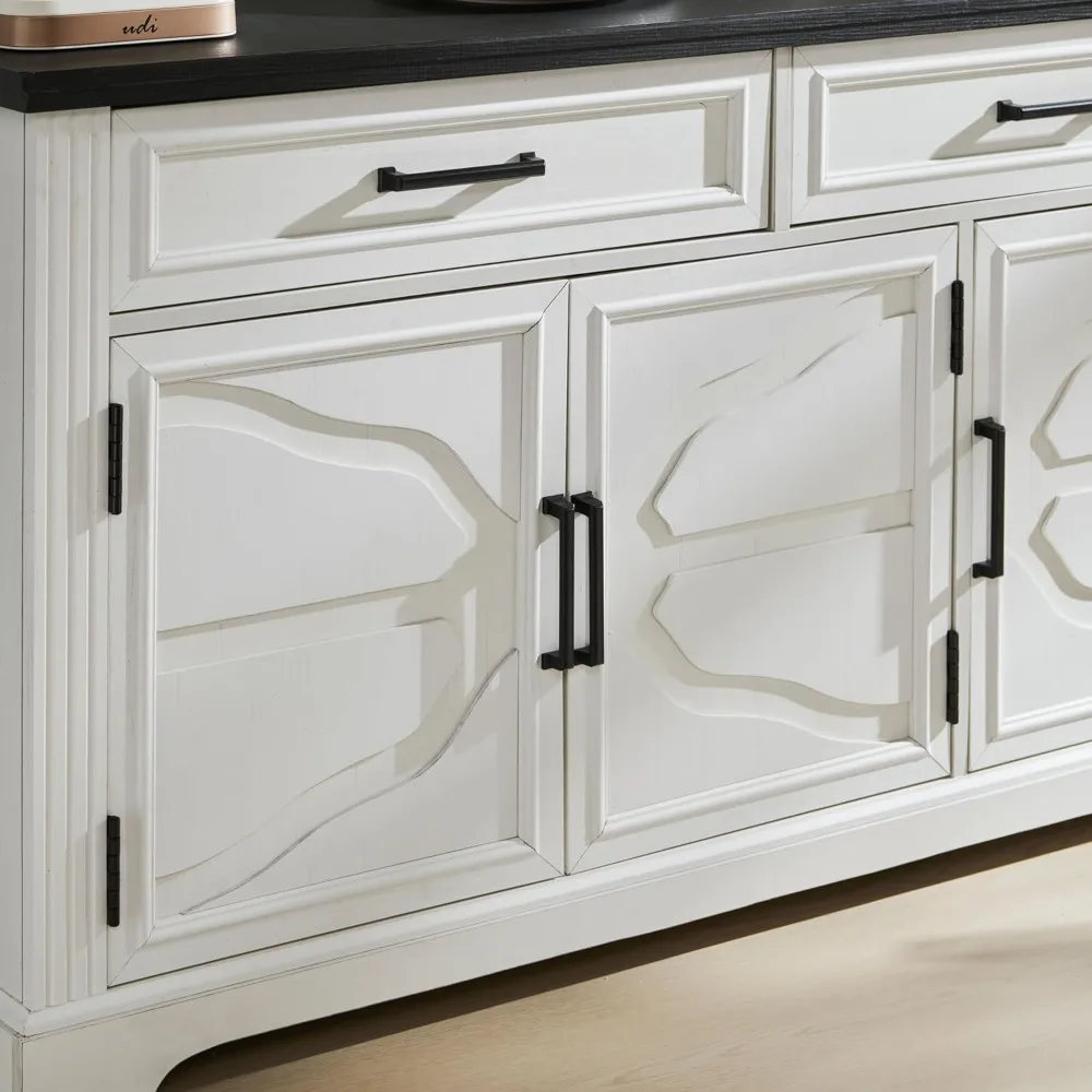 JXQTLINGMU 55 大型ビュッフェサイドボードキャビネット、3つのドアと2つの引き出し付き、ビュッフェテーブル、コーヒーバー、ワインバー収納キャビネット