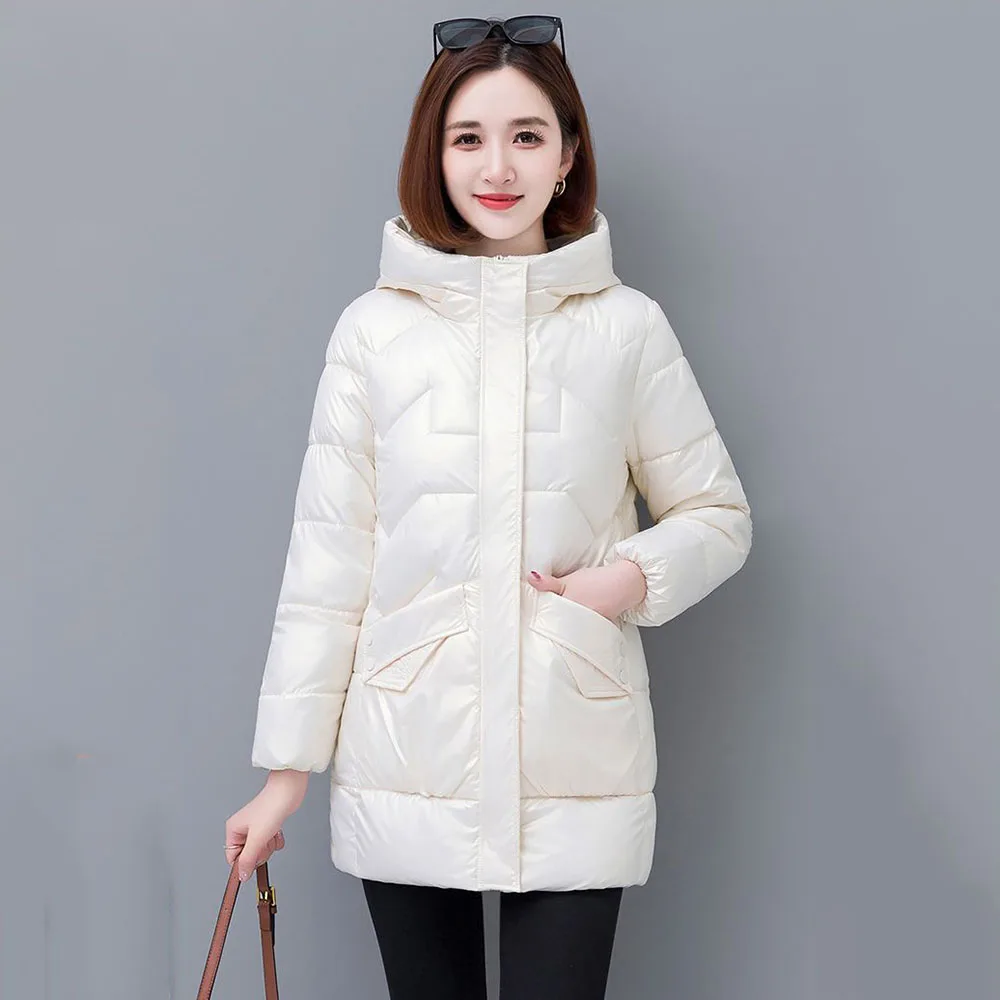 Wash-free Glossy Down Cotton-padded Jacket Women's Long Section 2024 Korean Version Of Loose Fashion Warm Student Coat Tide Girl