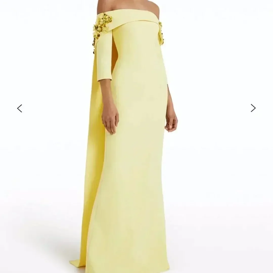 Customized Elegant Off Shoulder Flowers Long Sleeves Evening Party Prom Dresses Gala Strapless Back Cape Backless Floor Length W