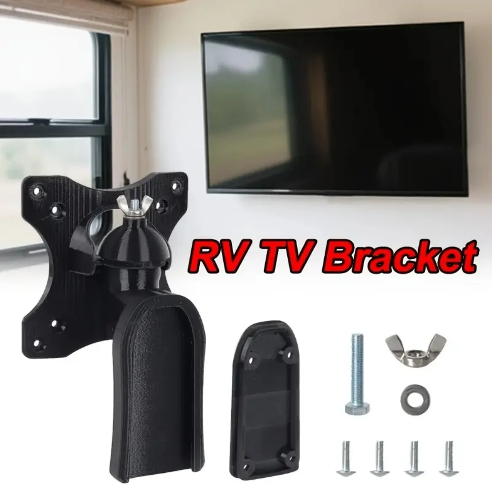 RV Pivoting TV Bracket-ที่วางทีวีติดผนังสีดําสําหรับภายใน RV ปรับมุมได้เพื่อการดูที่สะดวกสบาย