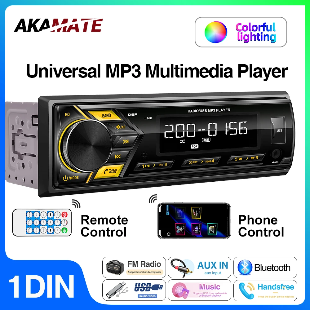 

1din Car Radio MP3 Player Audio Multimedia FM Radio Support Phone Charging Bluetooth EQ AUX USB Universal