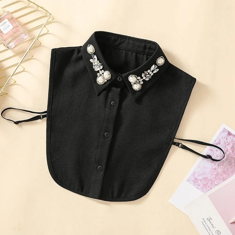 Women's Handmade Nail Half Round Bead Pointed Neck Chiffon Fake Collar Versatile Decoration Half Shirt Style Fake Collar
