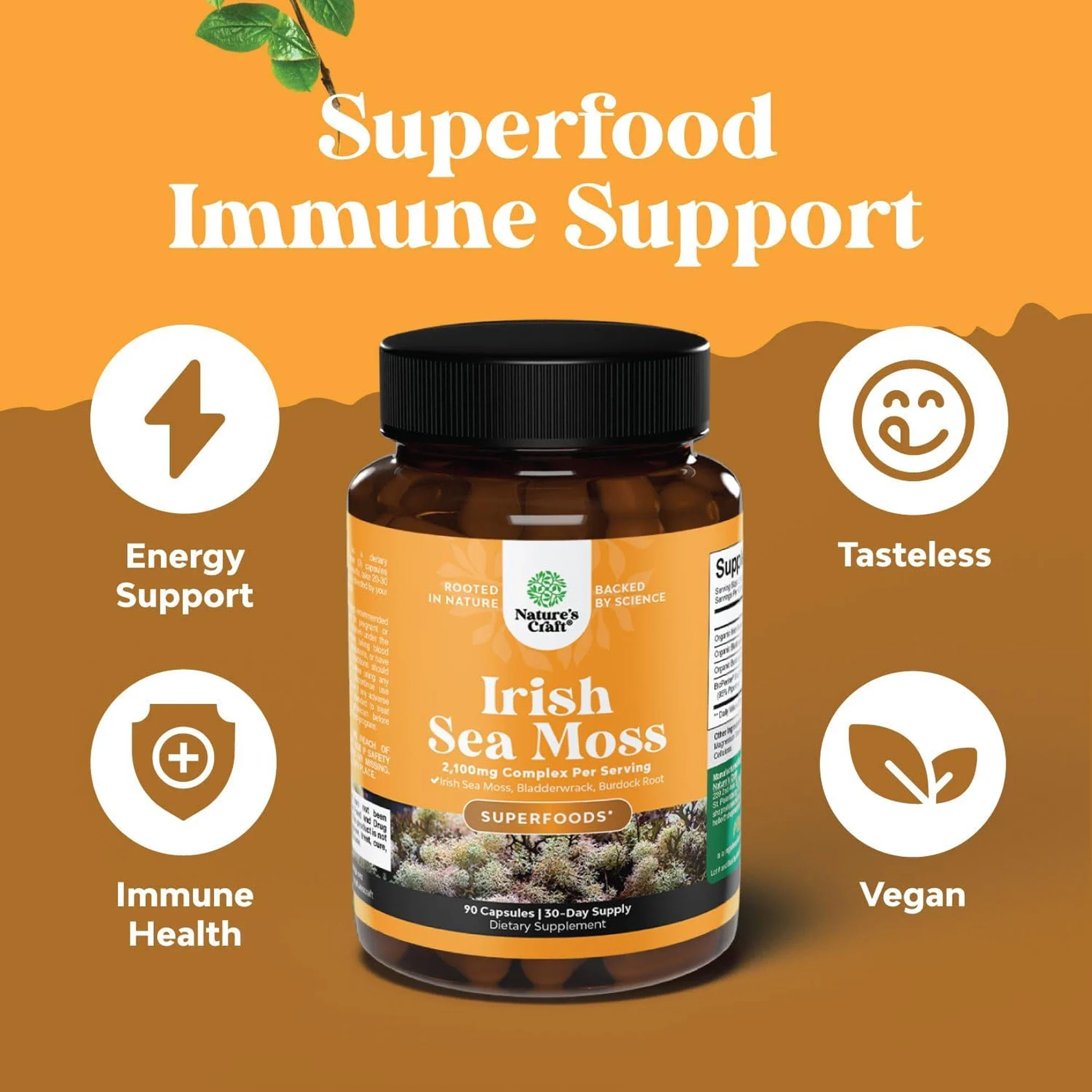 Organic Irish Sea Moss Capsules - for Immune Support, Heart Health, Joint Health and Thyroid Support for Women and Men