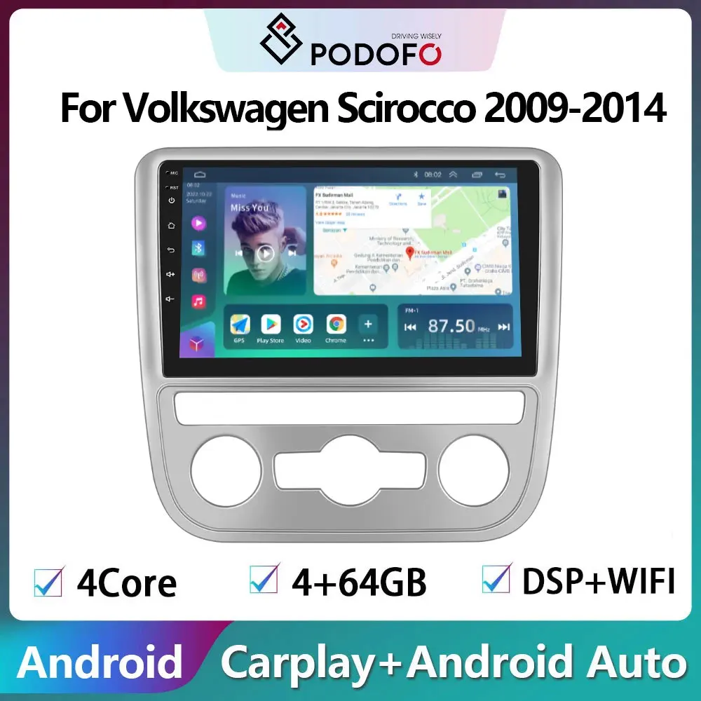 

Podofo 2Din Android Car Radio Multimidia Video Player For Volkswagen Scirocco 2009-2014 GPS Navigation Carplay Auto Stereo