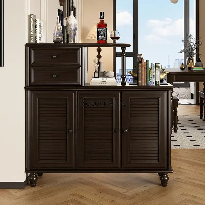 

03.American pure solid wood entrance partition wine cabinet living room shoe cabinet door hall rack