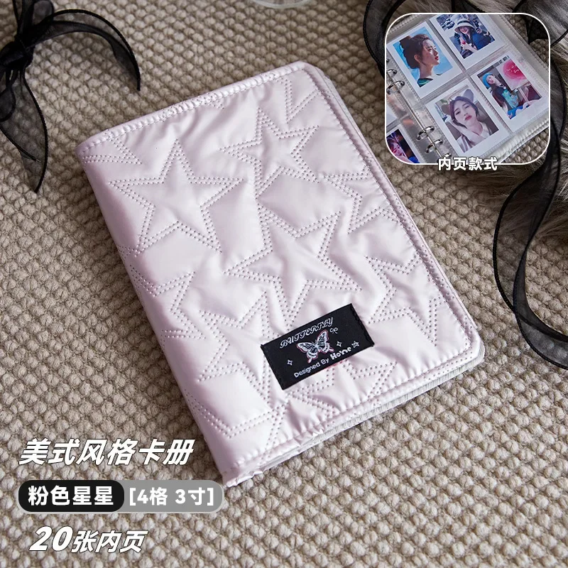 Y2K American Retro Silver Star Heart Bubble Cloth Cover Card Album Cute Girl Kpop 3-inch Photo Card Collect Book 80pcs Card Slot