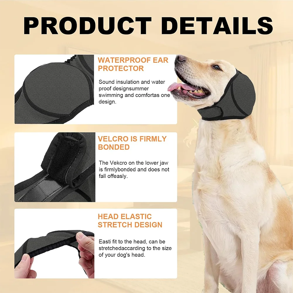 Elastic Stretch Dog Ear Wrap Noise Cancelling Ear Covers, Sound Blocking Sponge Dog Ear Muffs for Thunder Firework Storm, Waterp