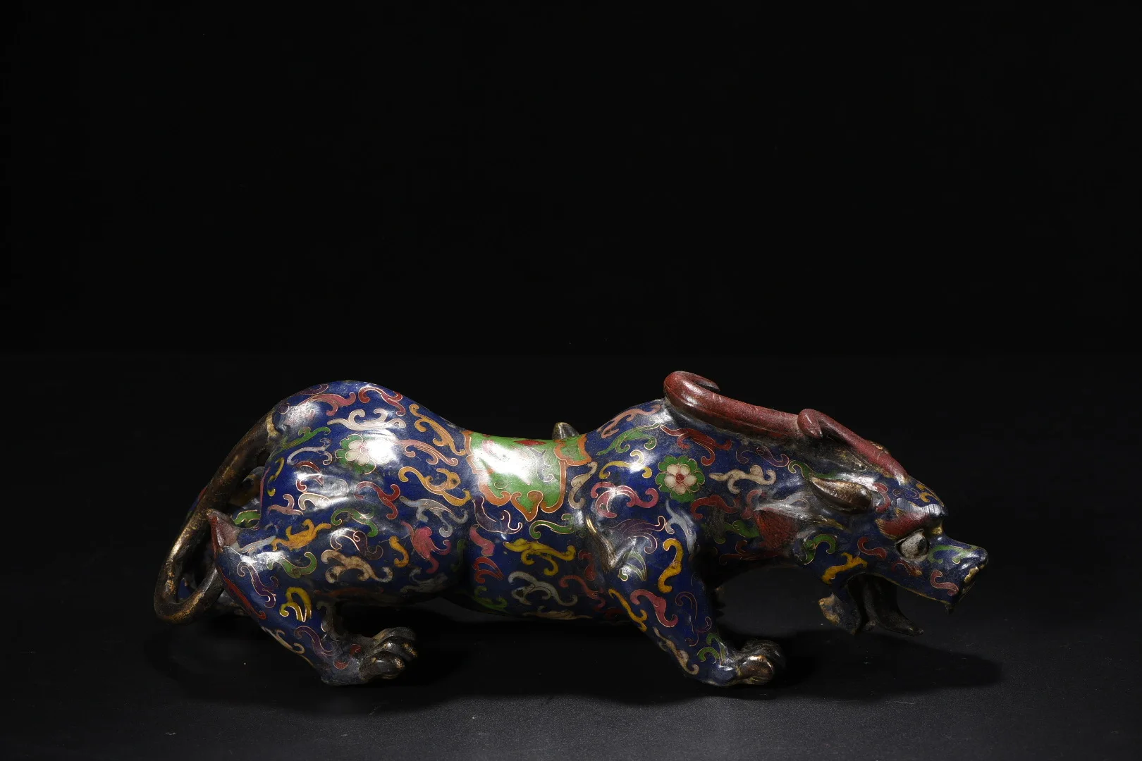 

14"Old Nepalese temples Old Bronze Cloisonne Enamel Pixiu Statue Mythical Animals Town house Amass wealth Ornaments