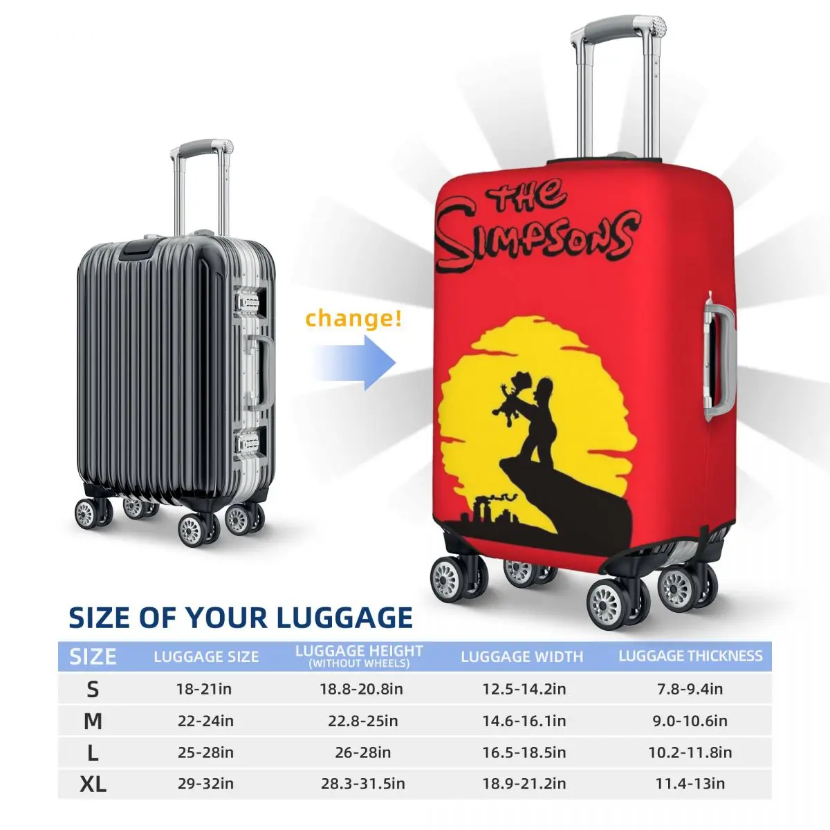 Capa de mala de desenho animado Simpsons personalizada, capas protetoras de bagagem laváveis para 18-32 polegadas