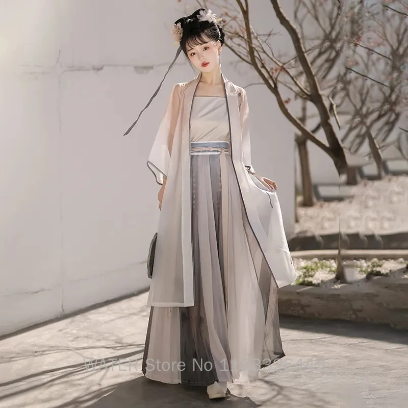 WATER Song Dynasty Modernized Hanfu Women's Chinese Traditional Female Costume Dresses Woman Daily Oriental Style Spring Summer