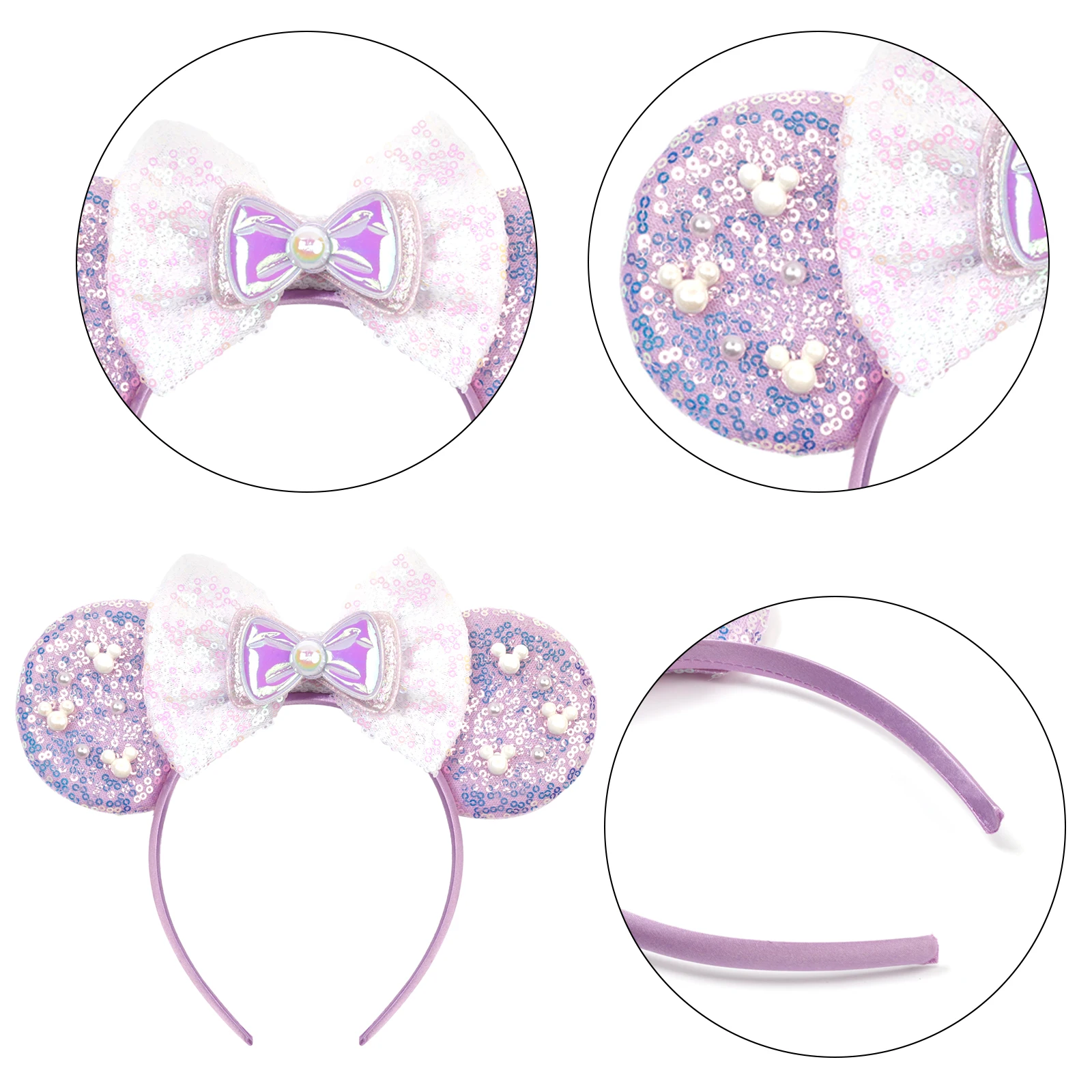 Meerjungfrauen-Mausohren-Stirnbänder, Meerjungfrauen-Serie für Damen, Party-Haaraccessoires, Charakter-Maus-Pailletten-Schleifen-Haarband, Kindergeschenke – Detail 5