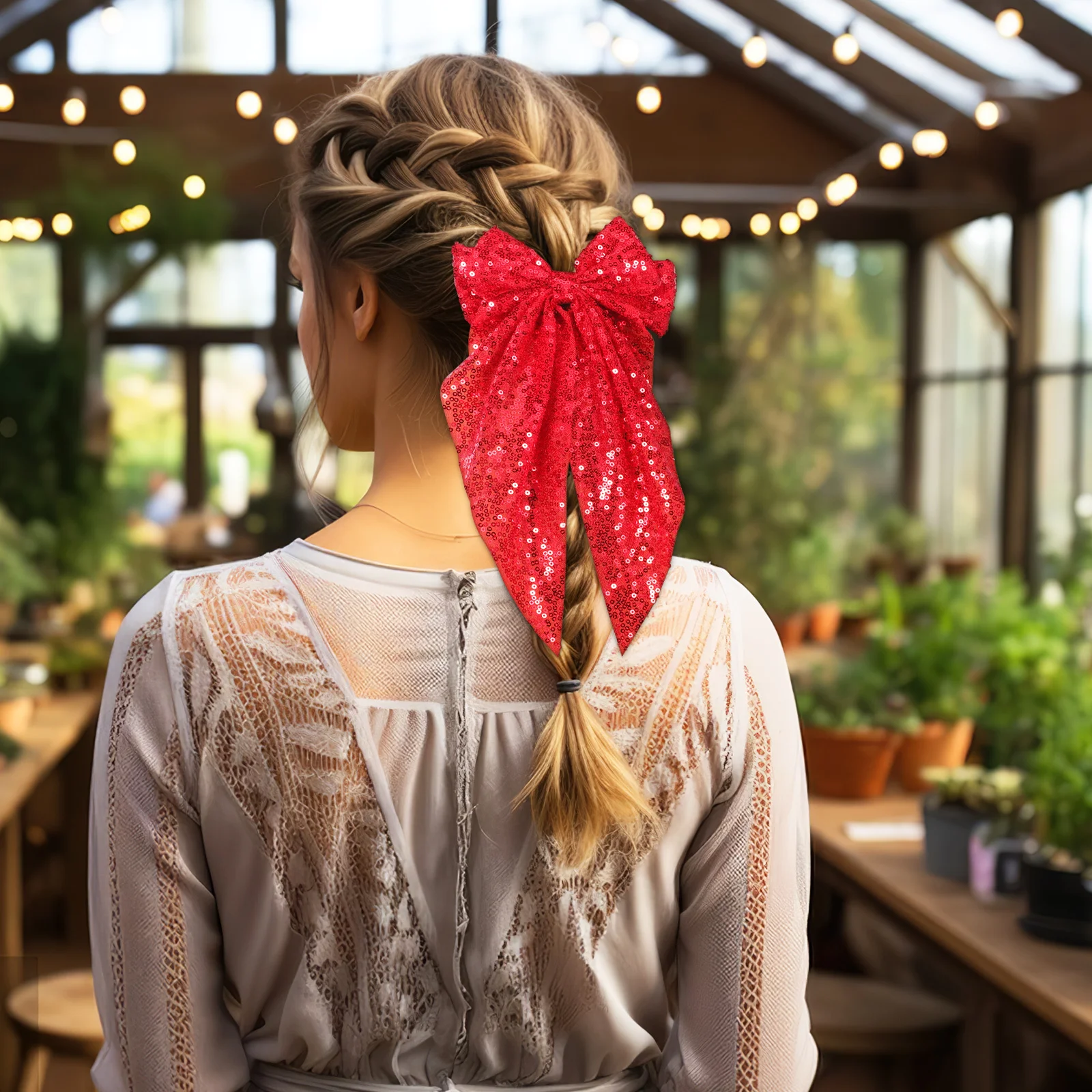 

2 Pcs Hair Clip Bows for Women Cheer Glitter Clips Glittery Sequin Cheerleading Accessories