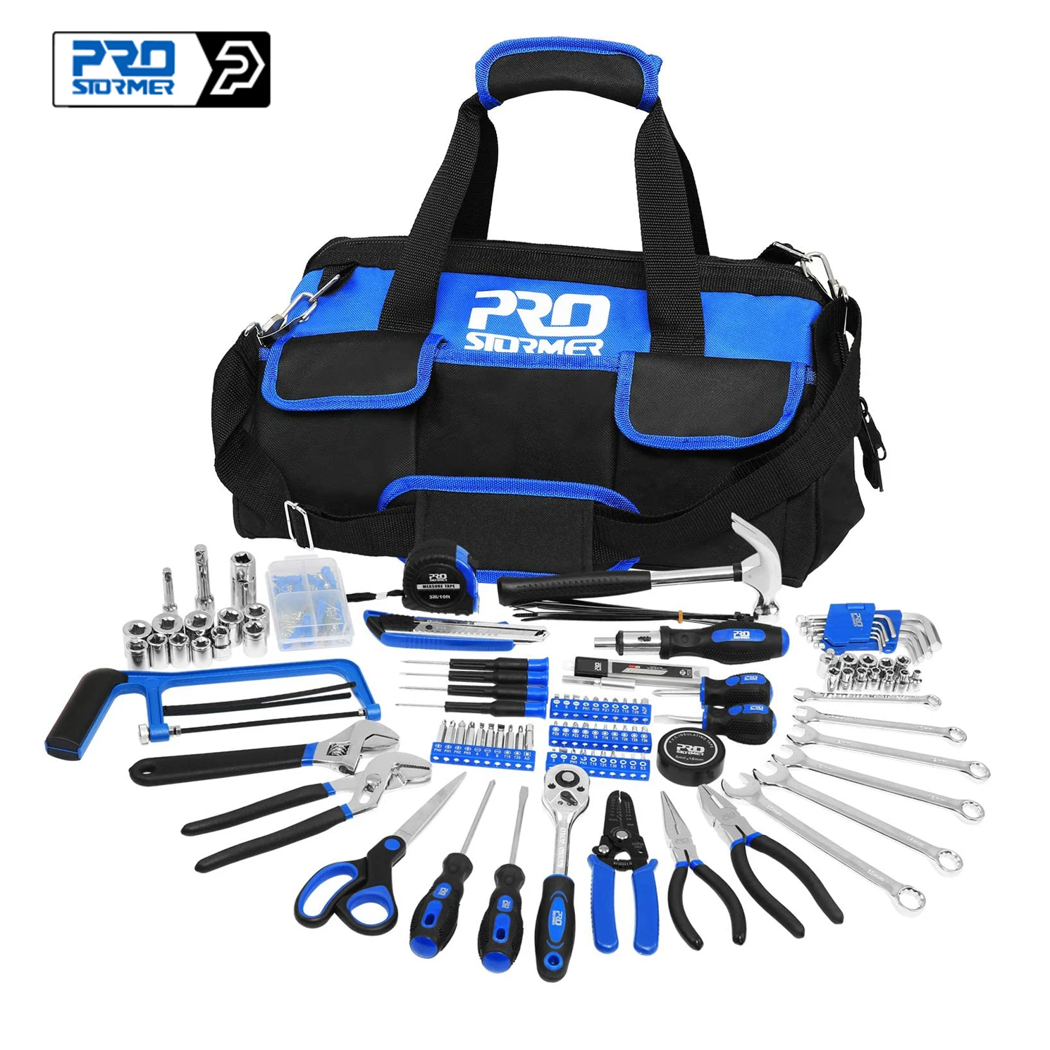 198 Pcs General Household Hand Tool Set PROSTORMER Multi-Purpose Basic Home Repair Tool Kit Easy Carrying Storage Bag PROSTORMER
