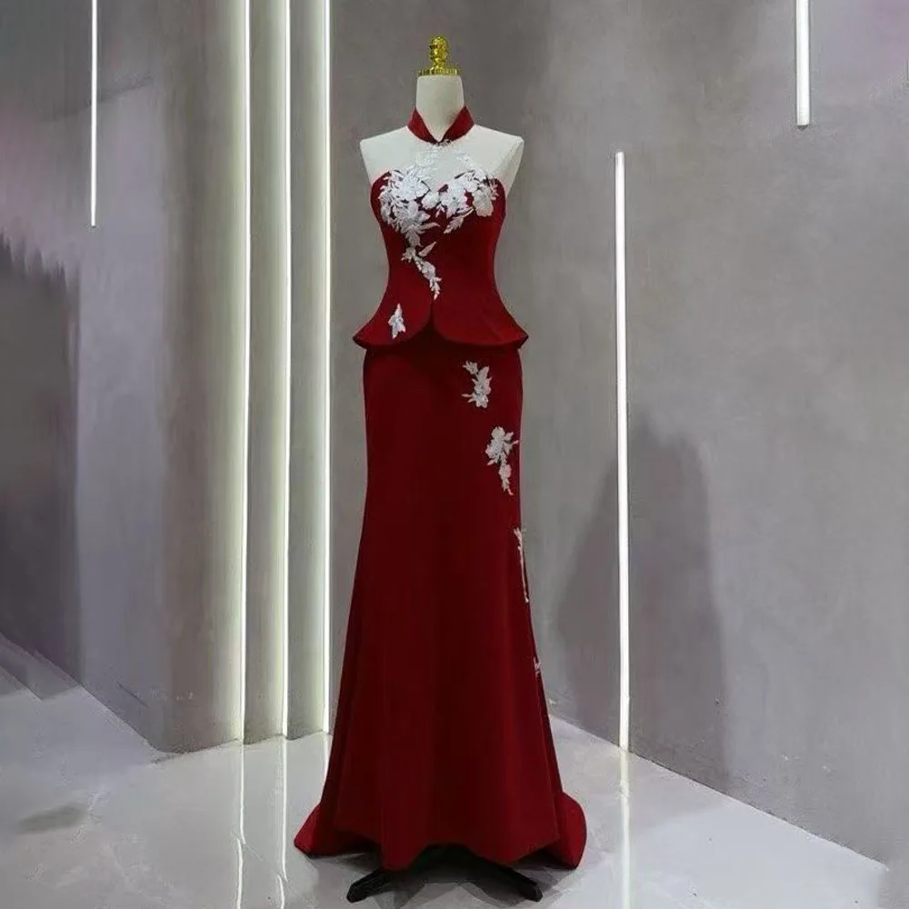 

MANRAY Luxurious Women's Evening Dresses High Collar Lace Appliques Sweep Train Customized Elegant Mermaid Cut Party Dresses