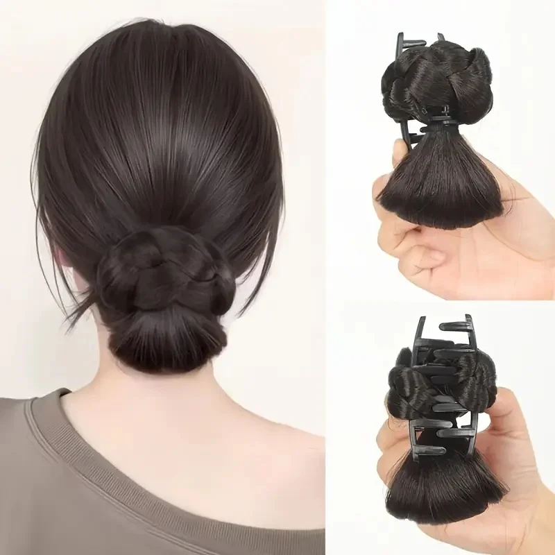 Inspirierter schwarzer synthetischer Haarknoten, Perücke, Haarklammer, einfach anzubringen, niedrige Hochsteckfrisur, Haarschmuck für Frauen, stilvolle Outfits, Haarteil – Detail 2