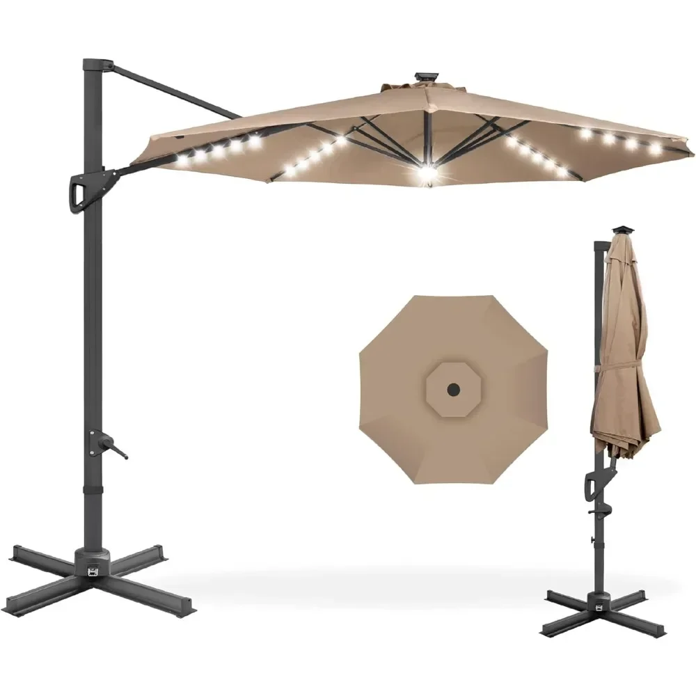 

Solar Cantilever Patio Umbrella, 360-Degree Rotation Hanging Offset Market Outdoor Sun Shade for Backyard, Poolside