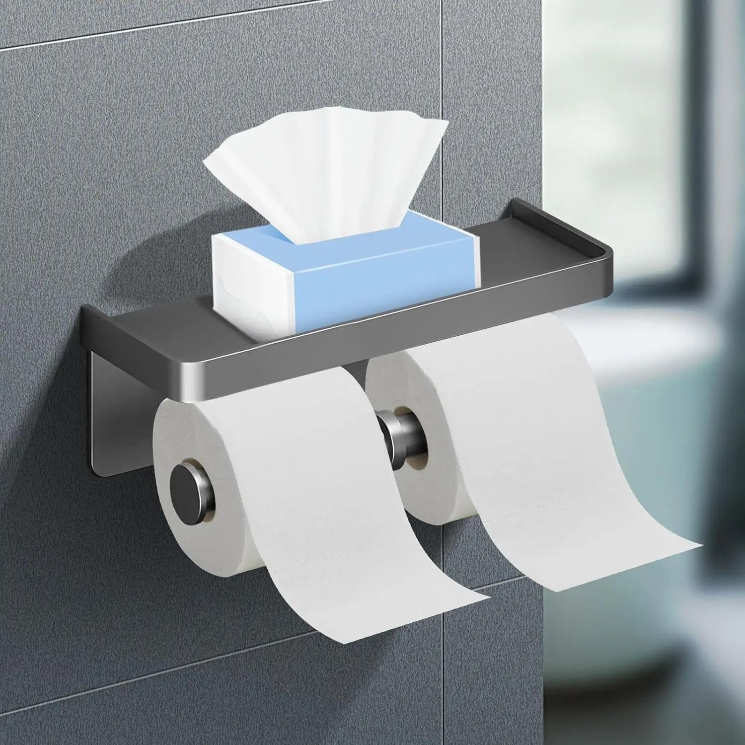 

Toilet Paper Holder Multifunctional With Shelf Toilet Paper Roll Holder Space Aluminum Roll Tissue Dispenser for Bathroom Storag