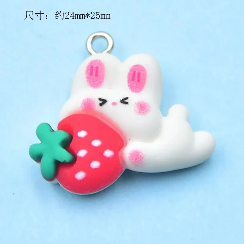 10Pcs Cartoon Strawberry Rabbit Resin Charms Cute Pendants DIY Jewelry Accessories For Keychains Bag Hanging Decorations view 5